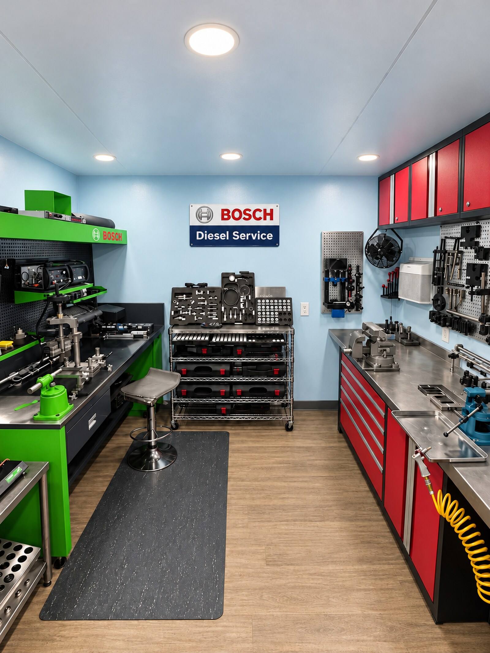 Bosch Diesel Center sign inside the Diesel Continental shop in Orlando, Florida
